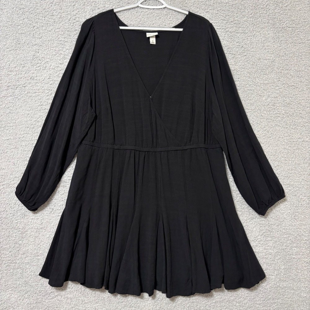 Little Black Dress Work Casual Flowy Mini Dress Long Sleeve Plus Size 1X Pockets